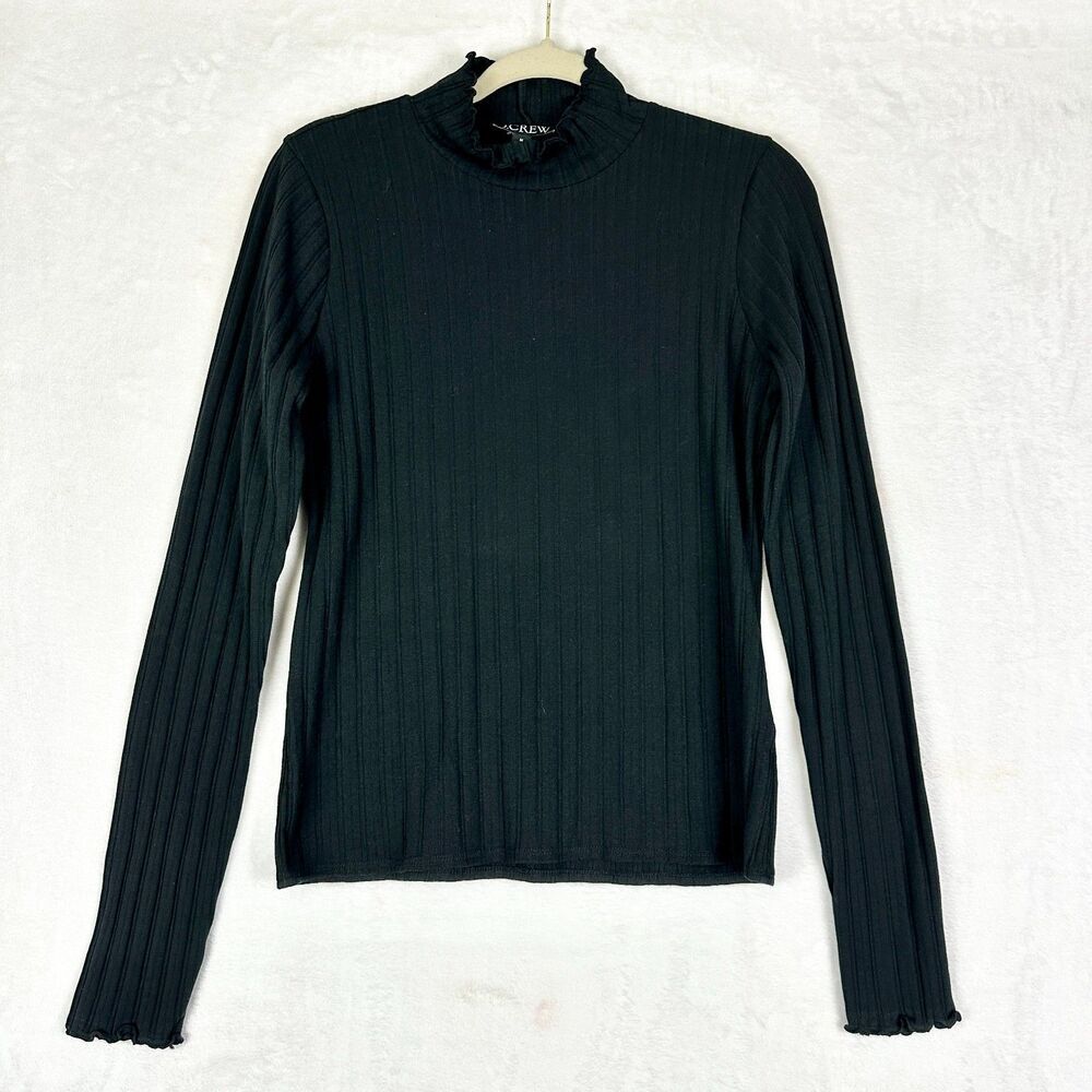 J Crew Women's Pointelle Knit Turtleneck Size Medium NWT Black Scalloped Classic